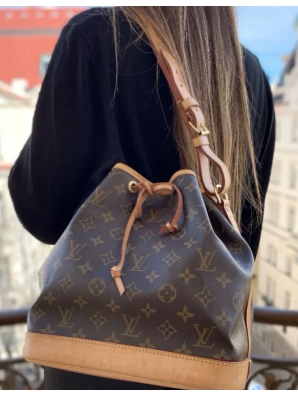 Louis Vuitton Monogram Canvas Bucket Shoulder Bag in Brown and Tan